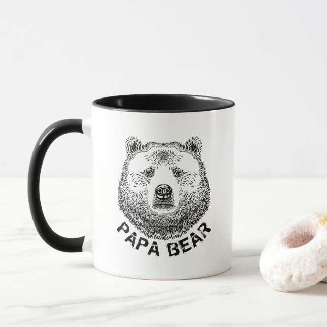Caneca Papá Urso, Ilustração Desenhada À Mão (Com Donut)