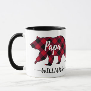 Caneca Papa Urso Rústico Nome Monograma Xadrez Vermelha 