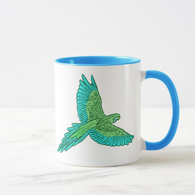 Caneca Papagaio em Voo, Verde limão e Turquesa (Direita)