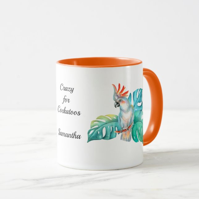 Caneca Papagaio Exótico Tropical Cockatoo Personalizado (Frente Esquerda)