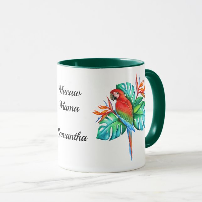 Caneca Papagaio Exótico Tropical Macaw Personalizado (Frente Esquerda)