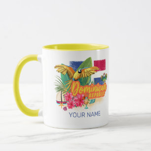 Caneca Papagaio Retro da Ilha de Caribes da República Dom