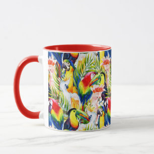 Caneca Papagaios e folhas de palmeira