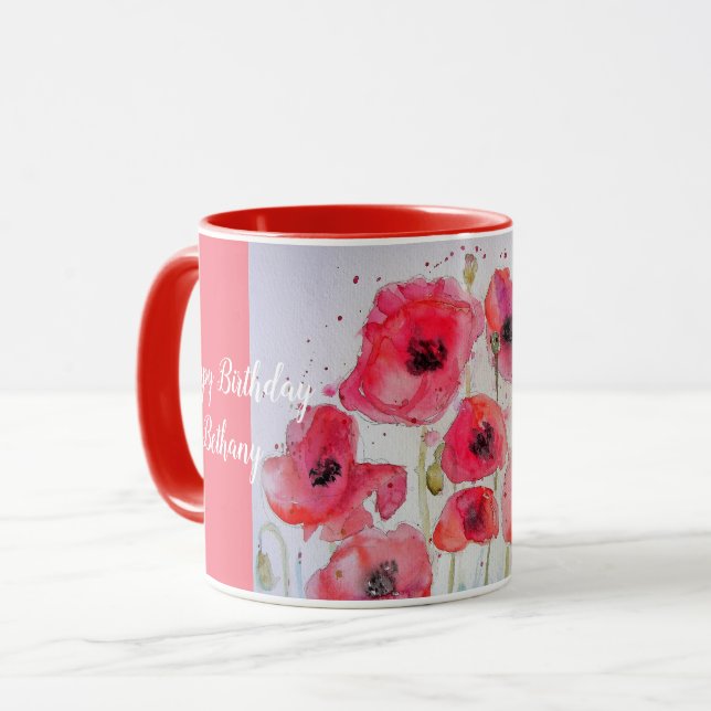 Caneca Papagaios vermelhos Aquarela Nome das damas Mug Sc (Frente Esquerda)