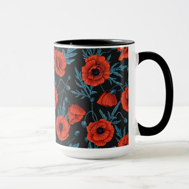 Caneca Papagaios, vermelhos e azuis em preto (Direita)