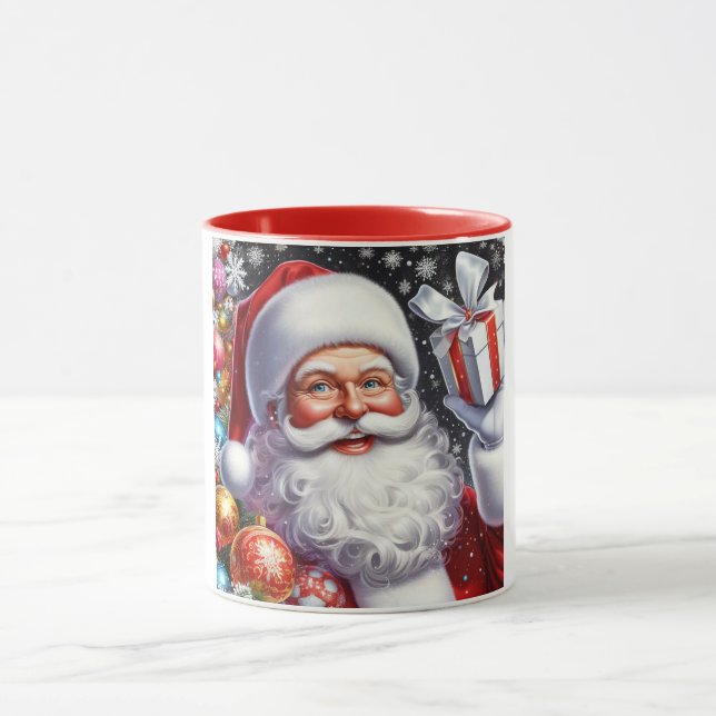 Caneca Papai Noel clássico com presente e enfeites (Centro)