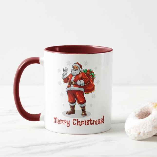Caneca Papai Noel Clássico trazendo presentes de Natal (Com Donut)