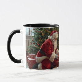 Caneca Papai Noel colocando presentes debaixo da árvore