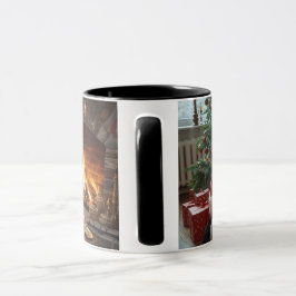 Caneca Papai Noel colocando presentes debaixo da árvore