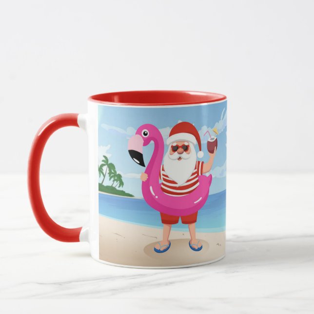 Caneca Papai Noel com anel inflável flamingo (Esquerda)