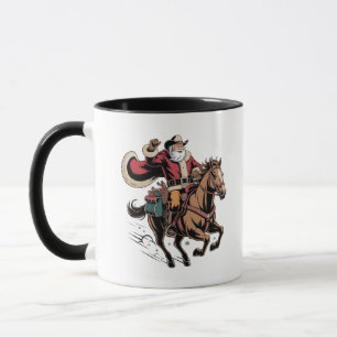 Caneca Papai Noel Cowboy Montado a Cavalo Natal 