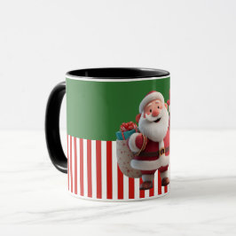 Caneca Papai Noel de desenho animado acenando alegremente