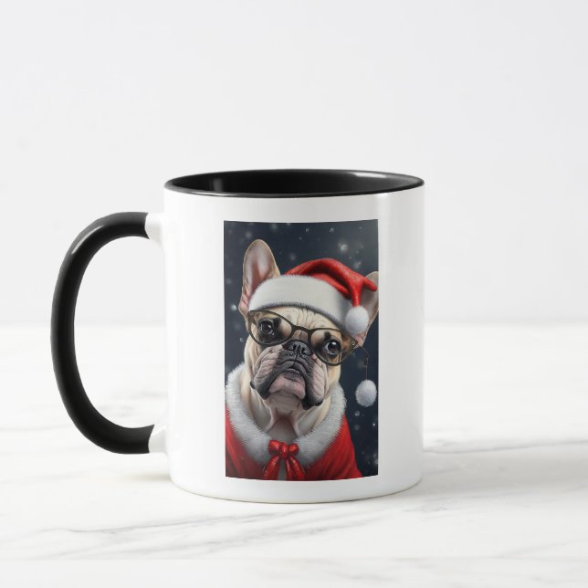 Caneca Papai noel de Natal de Cachorro Francês (Esquerda)