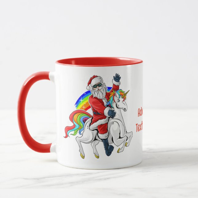 Caneca Papai Noel de Natal Montando Unicórnio Arco-íris N (Esquerda)