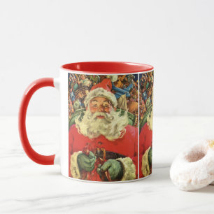 Caneca Papai Noel de Natal Vintage em trenó com brinquedo