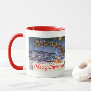 Caneca Papai Noel de Natal Vintage Voando seu Trenó