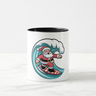 Caneca Papai Noel de Surfe Natal Surfista Férias Praia