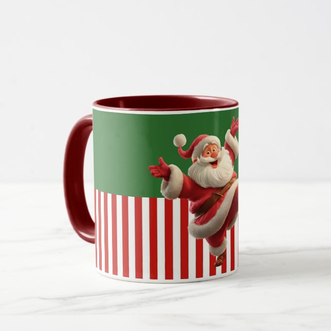 Caneca Papai Noel Desenho Animado Dançando Alegremente (Frente Esquerda)