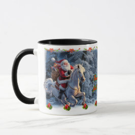 Caneca Papai Noel em um Cavalo em uma Café de Cerâmica