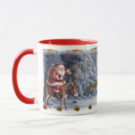 Caneca Papai Noel engraçado em um burro em um café de cer