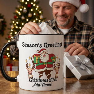 Caneca Papai Noel Engraçado Vermelho e Dourado Personaliz