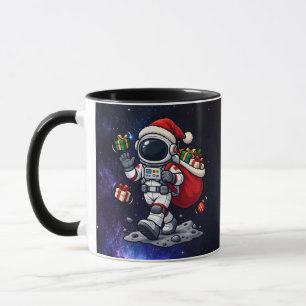 Caneca Papai Noel Espacial de Natal com Presentes Flutuan
