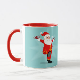 Caneca Papai Noel fazendo exercícios de malhação