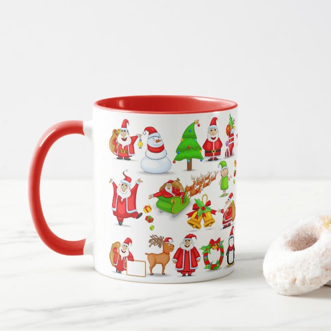 Caneca Papai Noel, Neve, Elves, Reindeer, Pinguim (Com Donut)