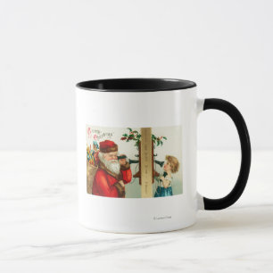 Caneca Papai noel no telefone com menina