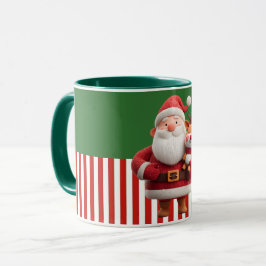 Caneca Papai Noel segurando brinquedo de rena