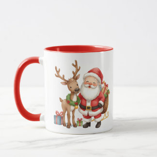 Caneca Papai Noel sorridente e caprichoso com renas.