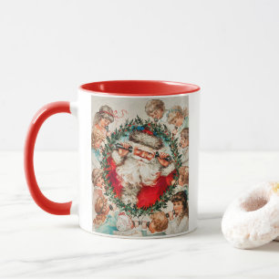 Caneca Papai Noel vitoriano ao telefone com crianças