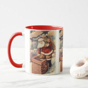 Caneca Papai Noel Vitoriano Natal Antigo na Chaminé