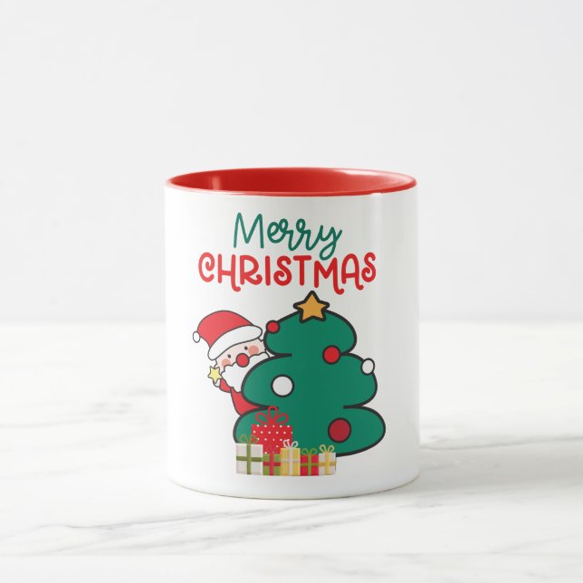 Caneca Papais noeis, Árvore e Presentes de Natal feliz (Centro)