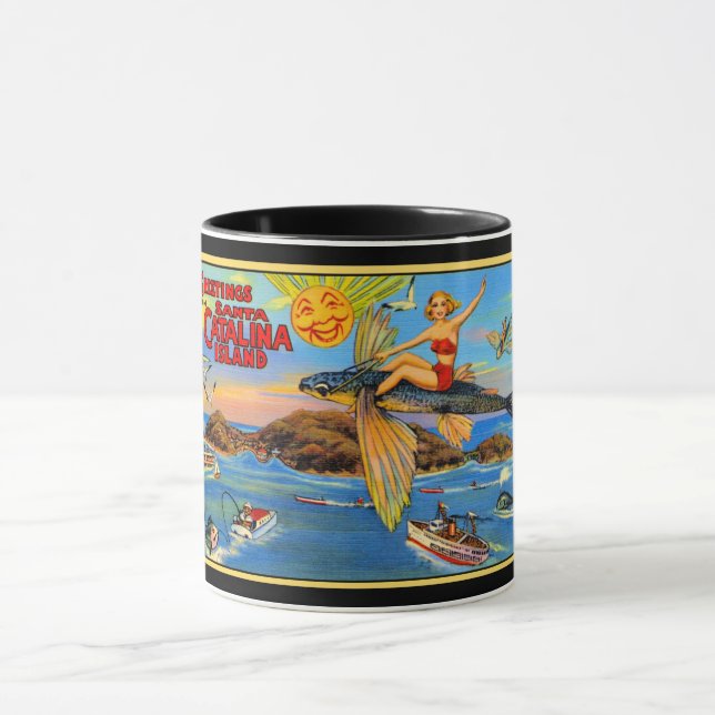 Caneca Papais noeis Catalina Island Postcard Coffee Mug (Centro)
