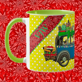 Caneca Papais noeis conduzindo Carro vintage com feriados