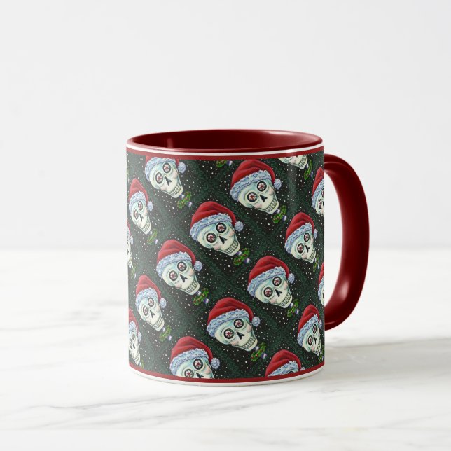 Caneca PAPAIS NOEIS DE CABEÇA DO morto, CHRISTMAS SKELETO (Frente Esquerda)