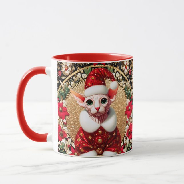 Caneca Papais noeis De Gato De Sphynx De Natal Elf (Esquerda)