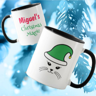 Caneca Papais noeis de Gato Pequenos Personalizáveis Elf