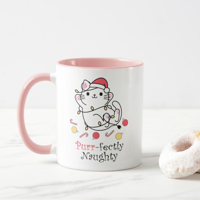 Caneca Papais noeis de Natal Engraçados Gato Puramente Ma (Com Donut)
