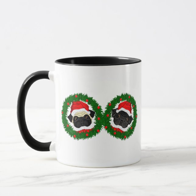 Caneca Papais noeis de Pug Preto e Pug Culpados de Natal (Esquerda)
