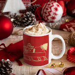 Caneca Papais noeis de Reindeer Sled Christmas Milk Cacau<br><div class="desc">Belo e falso ouro Papai Noel em fundo vermelho,  cavalgando em seu trenó/trenó sendo desenhado por 4 renas,  branco e vermelho de duas tonalidades,  natal até chá caneca de café. Excelente para crianças e adultos. Uma caneca perfeita para o Pai Natal,  para o leite e biscoitos.</div>