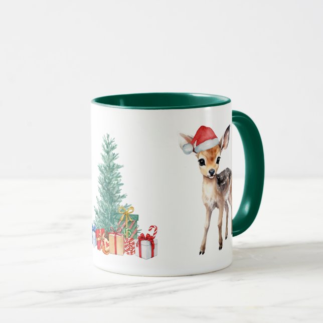 Caneca Papais noeis de renas Verdes Vermelhas Feliz Festa (Frente Esquerda)