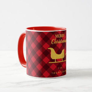 Caneca Papais noeis de Xadrez Red & Black Buffalo no Nata