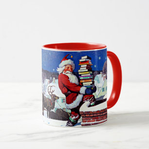 Caneca Papais noeis entregando livros de Natal