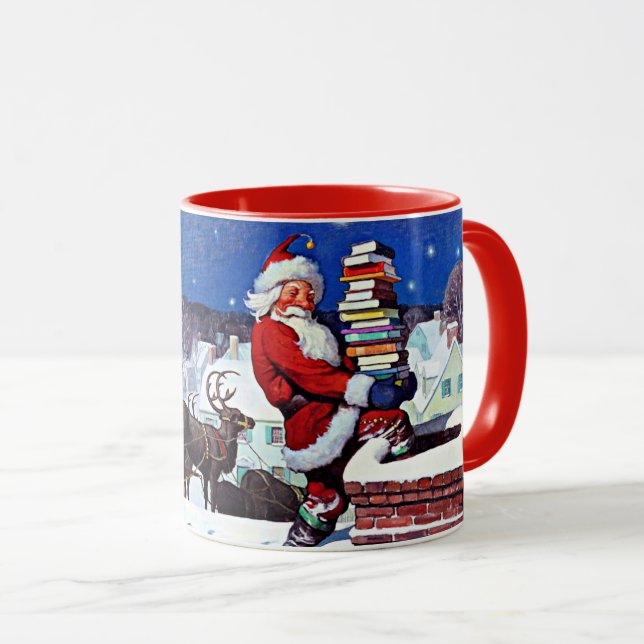 Caneca Papais noeis entregando livros de Natal (Frente Esquerda)