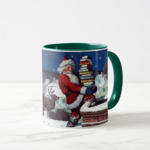Caneca Papais noeis entregando livros no Natal