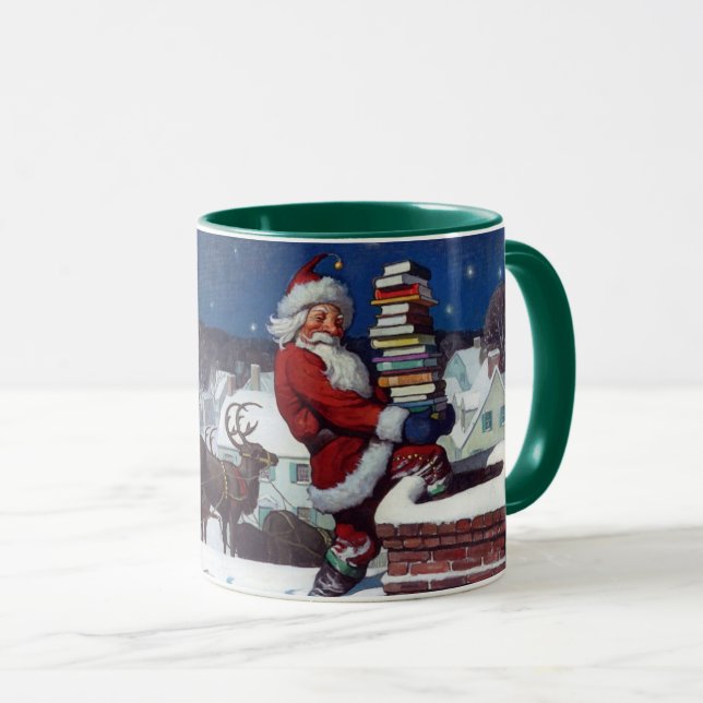 Caneca Papais noeis entregando livros no Natal (Frente Esquerda)