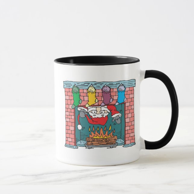 Caneca papais noeis espiando na lareira (Direita)