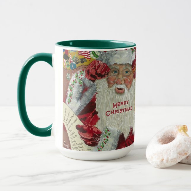 Caneca Papais noeis Feriado 15 oz Mug Verificando Duas Ve (Com Donut)